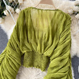 Women's Chiffon Ruffle Fashion Designer Blusas Super Long-Sleeve Tops-Women's Fashion Designer Long-Sleeve Tops