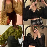 Women's Chiffon Ruffle Fashion Designer Blusas Super Long-Sleeve Tops-Women's Fashion Designer Long-Sleeve Tops