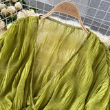 Women's Chiffon Ruffle Fashion Designer Blusas Super Long-Sleeve Tops-Women's Fashion Designer Long-Sleeve Tops