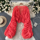 Women's Chiffon Ruffle Fashion Designer Blusas Super Long-Sleeve Tops-Women's Fashion Designer Long-Sleeve Tops