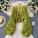 Women's Chiffon Ruffle Fashion Designer Blusas Super Long-Sleeve Tops-Women's Fashion Designer Long-Sleeve Tops