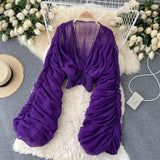 Women's Chiffon Ruffle Fashion Designer Blusas Super Long-Sleeve Tops-Women's Fashion Designer Long-Sleeve Tops