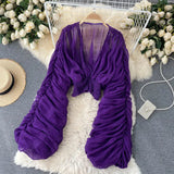 Women's Chiffon Ruffle Fashion Designer Blusas Super Long-Sleeve Tops-Women's Fashion Designer Long-Sleeve Tops