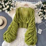 Women's Chiffon Ruffle Fashion Designer Blusas Super Long-Sleeve Tops-Women's Fashion Designer Long-Sleeve Tops