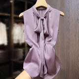 Women's Chiffon Bow Tie Fashion Designer S-7XL Tops Singlets (Plus Size)-Women's Tops Fashion Designer Plus Size Singlets-pink purple-Women&#x27;s fashion designer plus size clothes