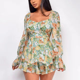 Women's Chiffon S-XL Floral Ruffled Fashion Designer Rompers-Women's Fashion Designer Rompers / Jumpsuits-Women&#x27;s fashion designer plus size clothes