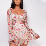 Women's Chiffon S-XL Floral Ruffled Fashion Designer Rompers-Women's Fashion Designer Rompers / Jumpsuits-Pink-Women&#x27;s fashion designer plus size clothes