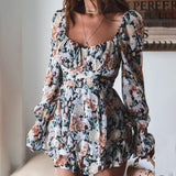 Women's Chiffon S-XL Floral Ruffled Fashion Designer Rompers-Women's Fashion Designer Rompers / Jumpsuits-dark blue-Women&#x27;s fashion designer plus size clothes