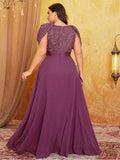 Women's Chiffon Sequin Fashion Designer L-5XL Long Dresses (Plus Size)