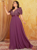 Women's Chiffon Sequin Fashion Designer L-5XL Long Dresses (Plus Size)