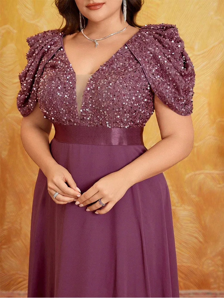 Women's Chiffon Sequin Fashion Designer L-5XL Long Dresses (Plus Size) International Women's Clothing Women's Chiffon Sequin Fashion Designer L-5XL Long Dresses (Plus Size) International Women's Clothing