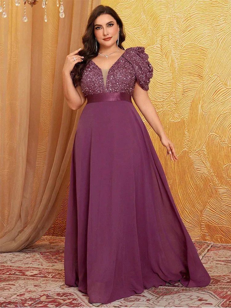 Women's Chiffon Sequin Fashion Designer L-5XL Long Dresses (Plus Size) International Women's Clothing Women's Chiffon Sequin Fashion Designer L-5XL Long Dresses (Plus Size) International Women's Clothing