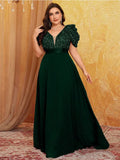 Women's Chiffon Sequin Fashion Designer L-5XL Long Dresses (Plus Size)