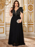 Women's Chiffon Sequin Fashion Designer L-5XL Long Dresses (Plus Size)