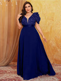 Women's Chiffon Sequin Fashion Designer L-5XL Long Dresses (Plus Size)