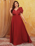 Women's Chiffon Sequin Fashion Designer L-5XL Long Dresses (Plus Size)