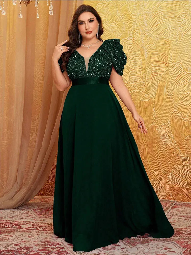 Women's Chiffon Sequin Fashion Designer L-5XL Long Dresses (Plus Size) International Women's Clothing Women's Chiffon Sequin Fashion Designer L-5XL Long Dresses (Plus Size) International Women's Clothing