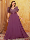Women's Chiffon Sequin Fashion Designer L-5XL Long Dresses (Plus Size)
