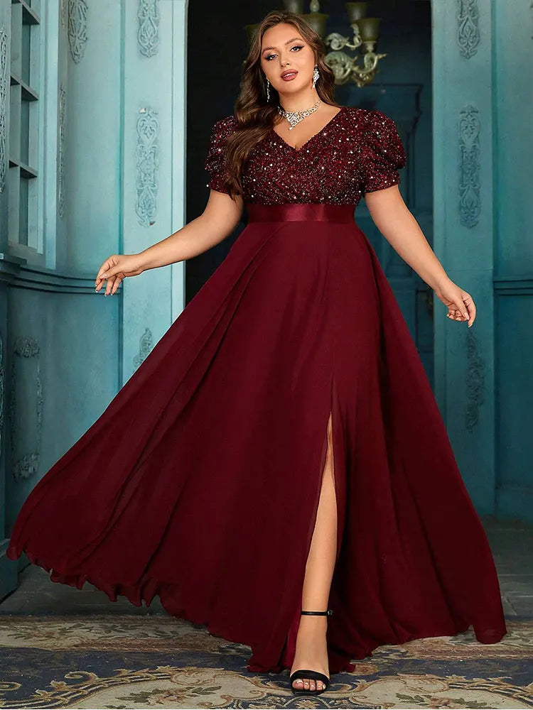 Sequin Plus Size Dresses Women's Chiffon Sequin Fashion Designer L-7XL Long Dresses (Plus Size) International Women's Clothing Sequin Plus Size Dresses Women's Chiffon Sequin Fashion Designer L-7XL Long Dresses (Plus Size) International Women's Clothing