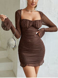 Women's Chiffon Sequin Fashion Designer Ruffle Mini Dresses (Short)-Women's Fashion Designer Dresses