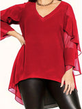 Women's Ruffled Chiffon Tops Fashion Designer Blouse T-Shirts (Plus Size)