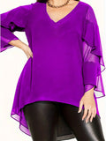 Women's Ruffled Chiffon Tops Fashion Designer Blouse T-Shirts (Plus Size)