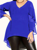 Women's Ruffled Chiffon Tops Fashion Designer Blouse T-Shirts (Plus Size)