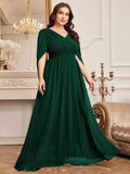 Women's Chiffon V Neck Fashion Designer 1-5XL Long Dresses (Plus Size)