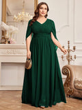 Women's Chiffon V Neck Fashion Designer 1-5XL Long Dresses (Plus Size)