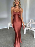 Women's Cocktail Satin Deep V-Neck Fashion Designer High Split Dresses (Long)-Women's Fashion Designer Dresses