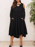 Women's Cold Shoulder Fashion Designer 2-5XL Midi Dresses (Plus Size)