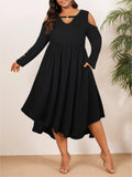Women's Cold Shoulder Fashion Designer 2-5XL Midi Dresses (Plus Size)