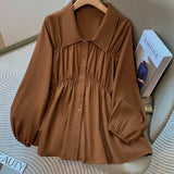 Women's Collar 1-4XL Fashion Designer Shirt Blouse Long-Sleeve Tops (Plus Size)