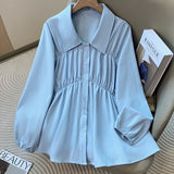 Women's Collar 1-4XL Fashion Designer Shirt Blouse Long-Sleeve Tops (Plus Size)