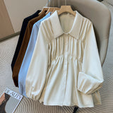 Women's Collar 1-4XL Fashion Designer Shirt Blouse Long-Sleeve Tops (Plus Size)