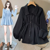 Women's Collar 1-4XL Fashion Designer Shirt Blouse Long-Sleeve Tops (Plus Size)