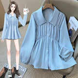 Women's Collar 1-4XL Fashion Designer Shirt Blouse Long-Sleeve Tops (Plus Size)