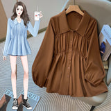 Women's Collar 1-4XL Fashion Designer Shirt Blouse Long-Sleeve Tops (Plus Size)