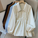 Women's Collar 1-4XL Fashion Designer Shirt Blouse Long-Sleeve Tops (Plus Size)