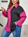 Women's Collar Designer Fashion Multi Colored Long-Sleeve Tops (Plus Size)