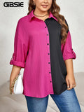 Women's Collar Designer Fashion Multi Colored Long-Sleeve Tops (Plus Size)