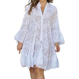 Women's Collar Puff Sleeve Fashion Designer Transparent A-line Short Dresses (Plus Size)