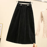 Women's Corduroy 2-5XL Fashion Designer Midi Skirts (Plus Size)