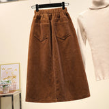 Women's Corduroy 2-5XL Fashion Designer Midi Skirts (Plus Size)