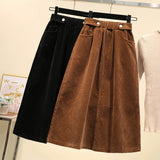 Women's Corduroy 2-5XL Fashion Designer Midi Skirts (Plus Size)