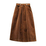 Women's Corduroy 2-5XL Fashion Designer Midi Skirts (Plus Size)