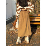 Women's Corduroy Fashion Designer A-Line High Waist Skirts (Midi)-Women's Fashion Designer Skirts