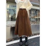 Women's Corduroy Fashion Designer A-Line High Waist Skirts (Midi)-Women's Fashion Designer Skirts
