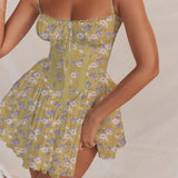 Women's Corset Backless Fashion Designer Floral Dresses (Short)