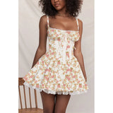 Women's Corset Backless Fashion Designer Floral Dresses (Short)